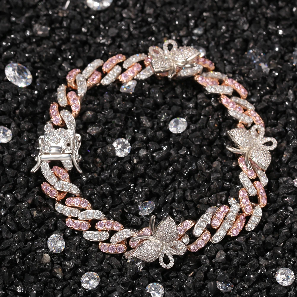 Rose Gold Diamond Cuban Anklet TOP ICY Mini Butterfly Cuban