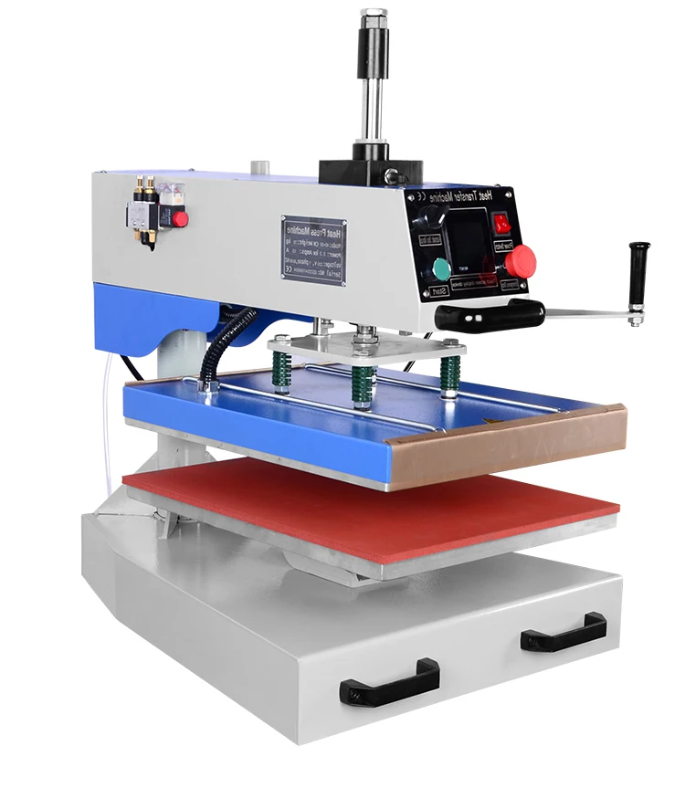 máquina de prensa térmica de transferencia de alta presión con brazo oscilante de 38 × 38 cm para impresión por sublimación en camisetas