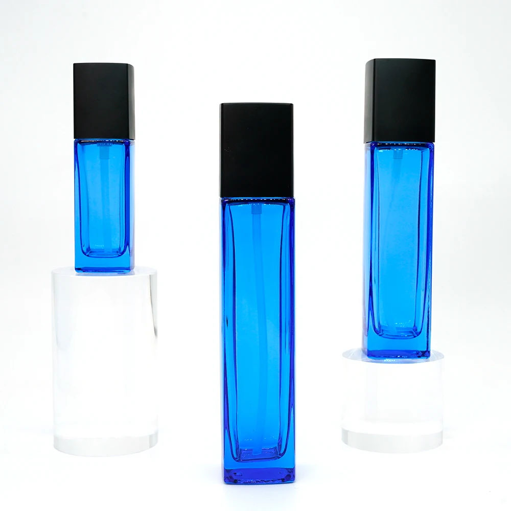 Hanya Glass Lotion Bottles Square Blue Yellow 50ml Foam Pump Bottle