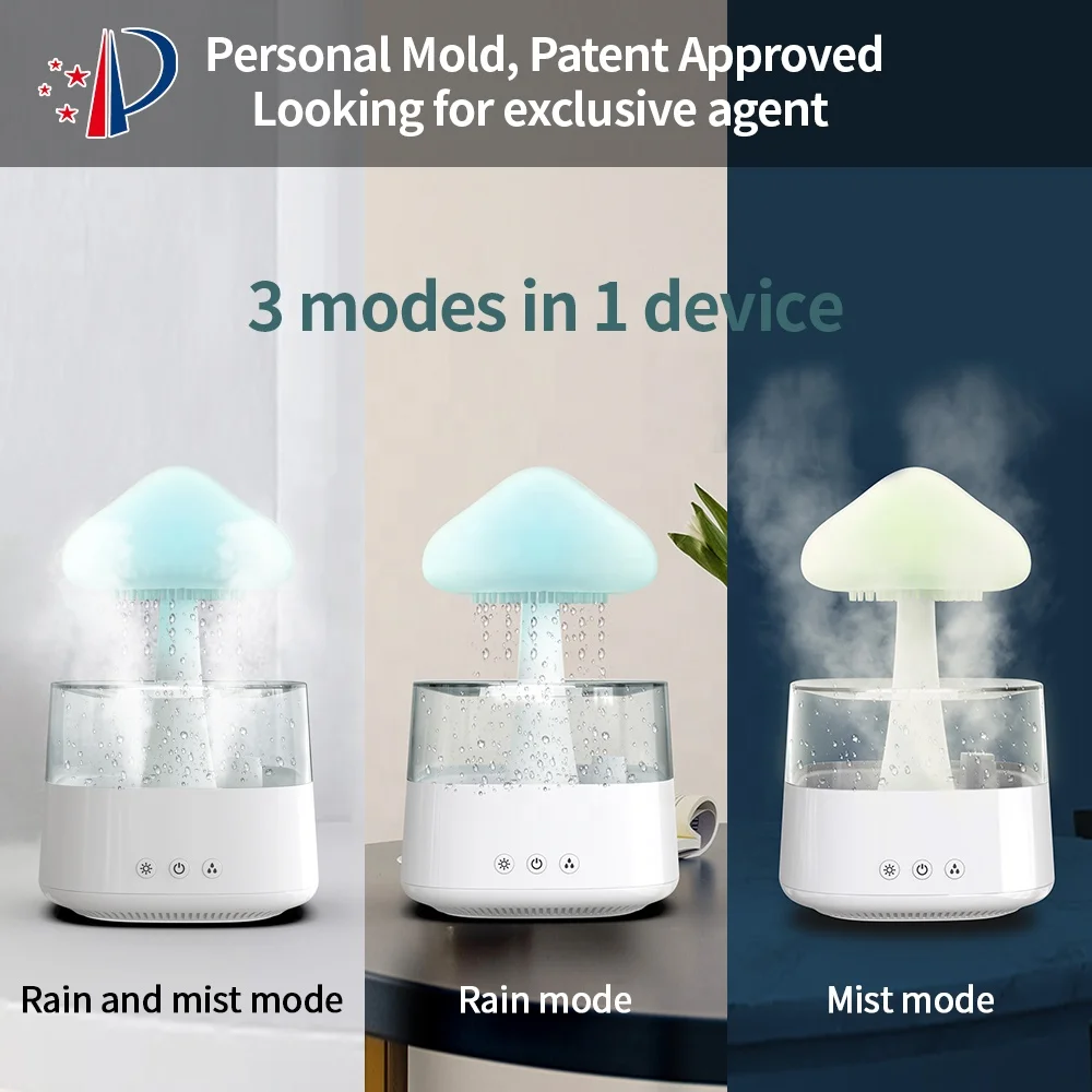 Customize Crisp Water Drip Sound Cloud Raindrop Humidifier Adjustable Water Flow Speed 7 Color Light Rain Frop Cloud Humidifier