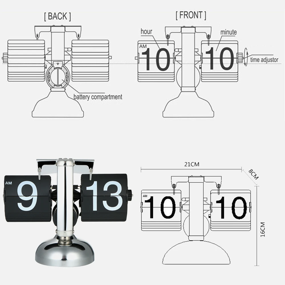 Small Scale Game Sports Timer Table Clock Retro Flip Over Clock Stainless Steel Flip Gear Operated Clock Watch