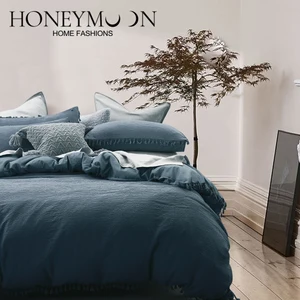 New Fashion  Breathable Duvet Cover Sets 3pcs Factory Direct Sales of Hom 120gsm Seersucker with Hand Made Trim