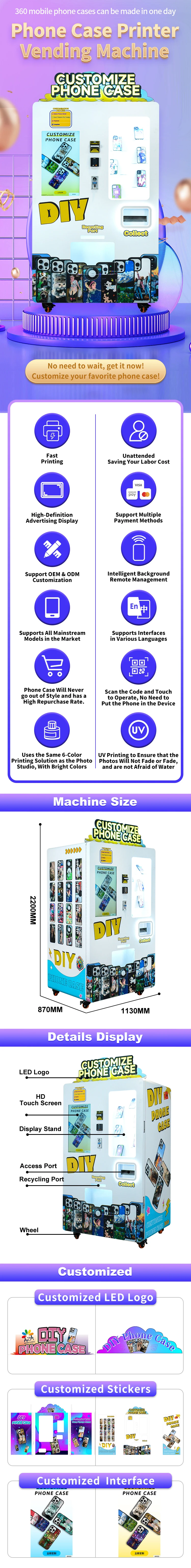 Funpark New Arrival UV Printer Manufacturers Self-Service Phone Case Vending Machine Custom Printed Phone Cases for Sale factory