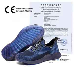 New CE Flying Knit Waterproof Breathable Steel Toe Cap Rubber Sole Men Work Safety Shoes Footwear for Industry Construction