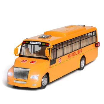 Diecast Toy Vehicle 1/ 32 Big Nose Yellow School Bus Alloy Toy Car Model With Sound And Light Voice