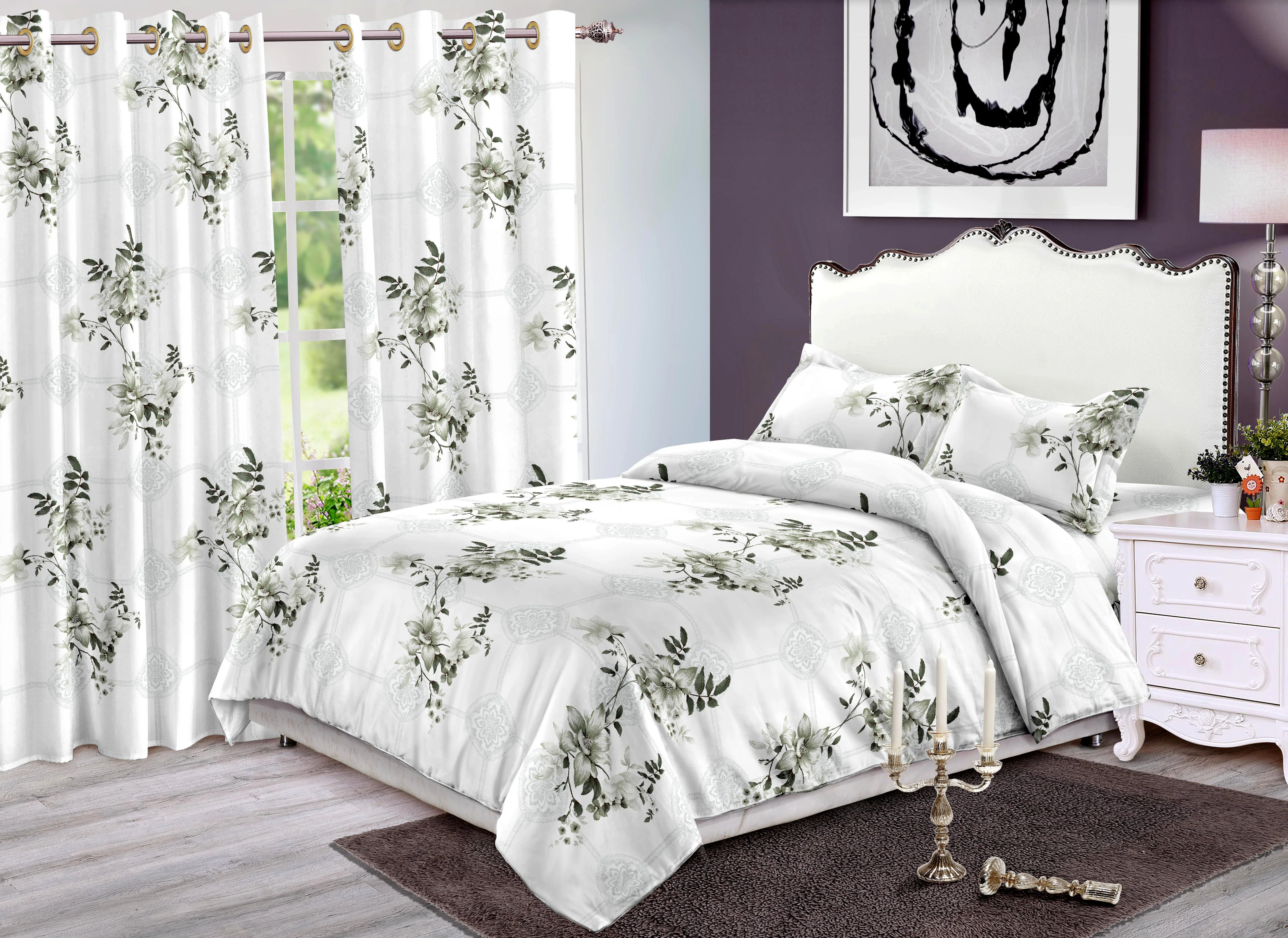 African Style Custom Multi Size Polyester Sheet and Curtain Matching Set 6pcs