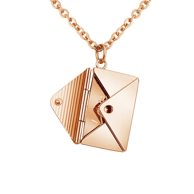 Custom Design 18k Gold Plated Tarnish Necklace Stainless Steel envelope Pendant Necklace Women