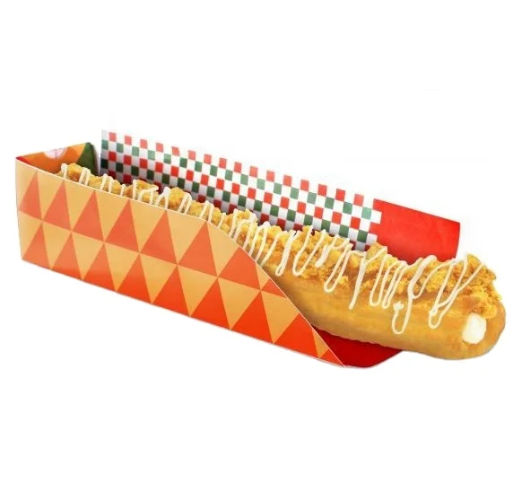 Fast Food Take Away Custom logo Printed Paper Churros Tray Holder Container Packaging Box