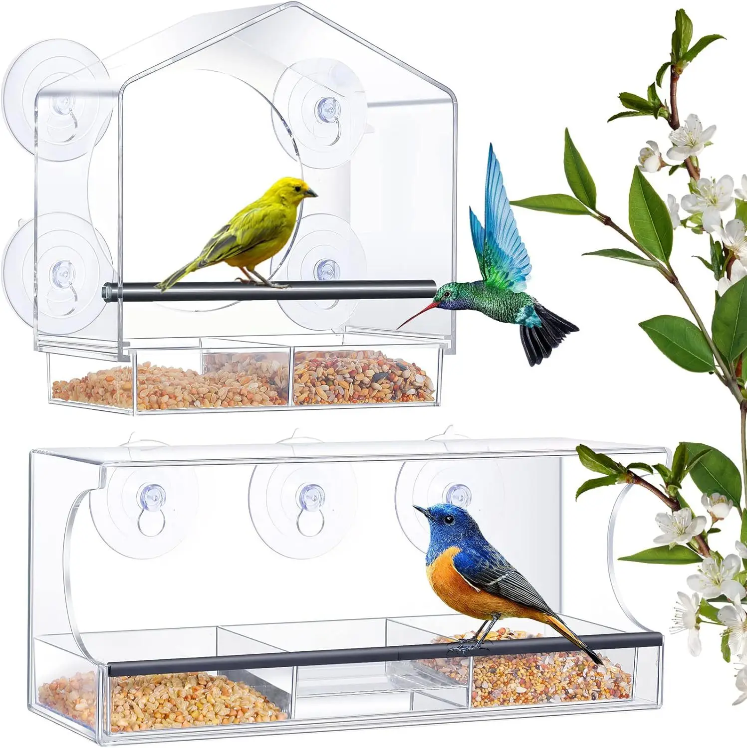 Dd2374 Transparent Acrylic Birdcage Hummingbird Feeders Suction Window