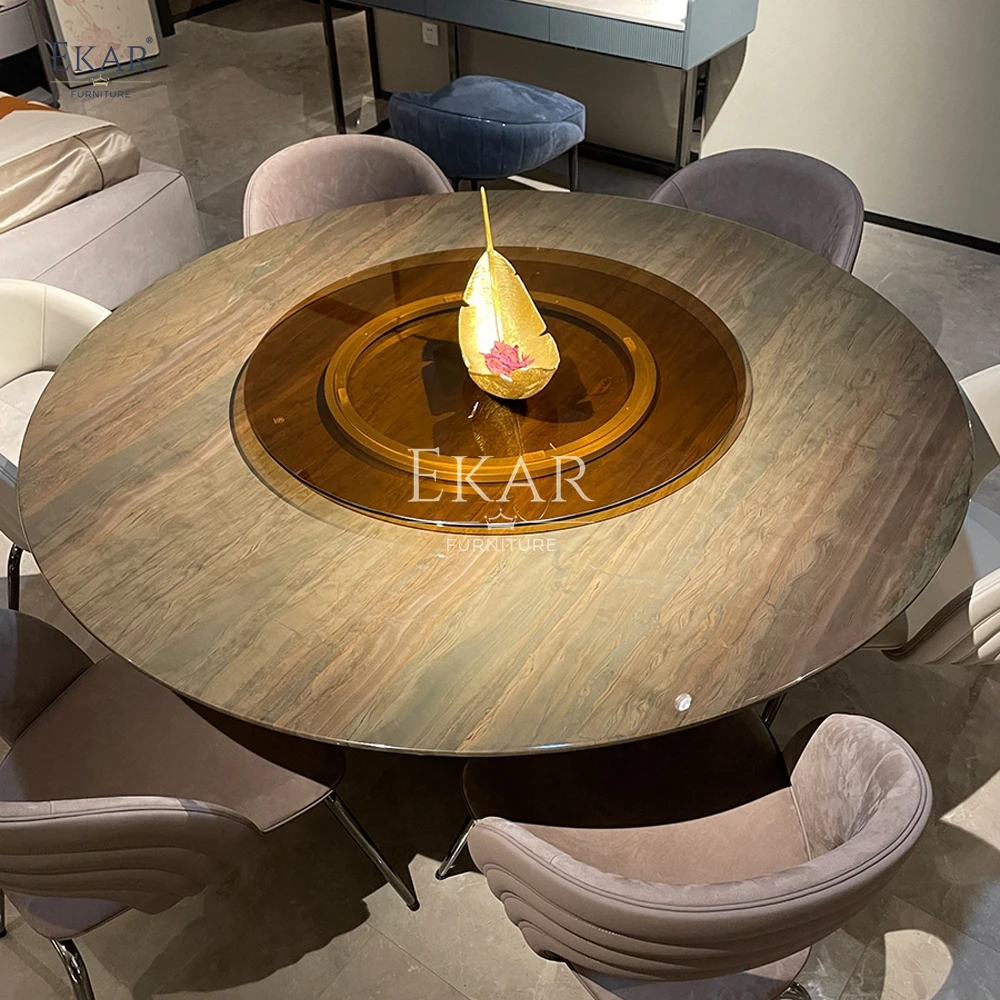 product modern luxurious pink jade marble round dining table with antique brass base for kitchen hotel or hall dining room furniture-62