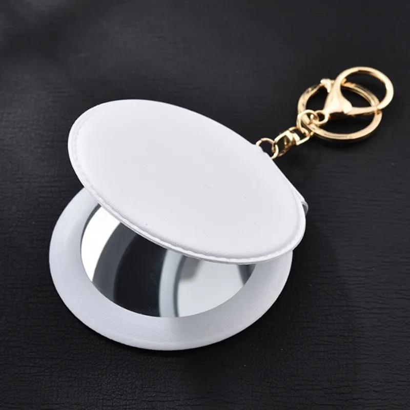Custom Promotion Gift Pu Leather Round Hand Makeup Mirror Cosmetic