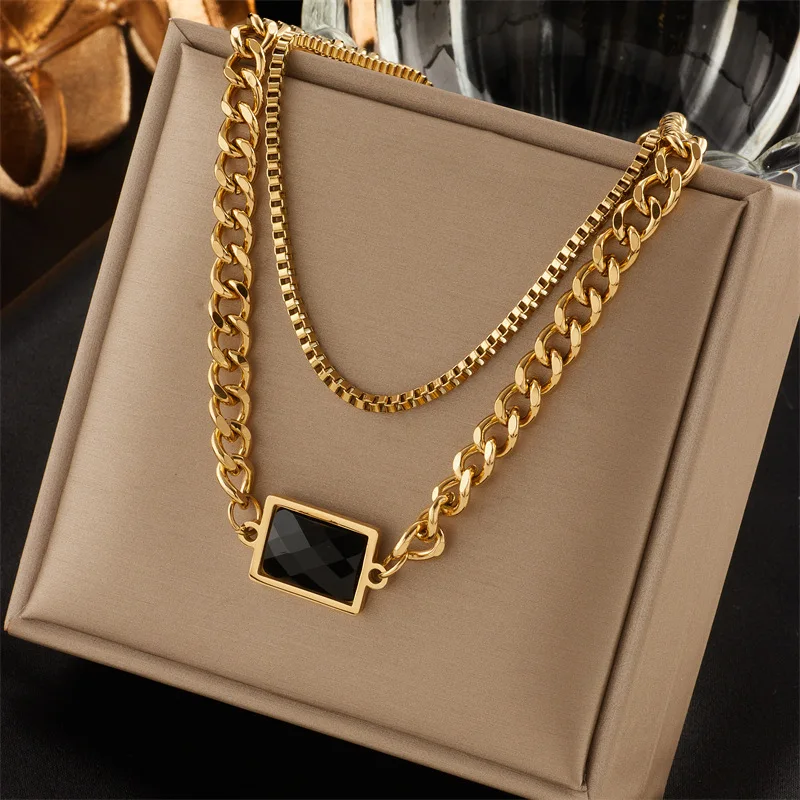 New Stainless Steel Gold Color Multilayer Necklace For Women Hip Hop ...