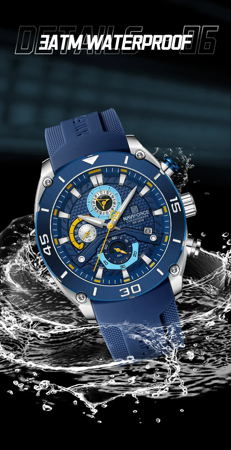 NAVIFORCE NF8038 Brand New Fashion Watches for Men Sports Chronograph Quartz Wristwatches Waterproof Luminous Clock