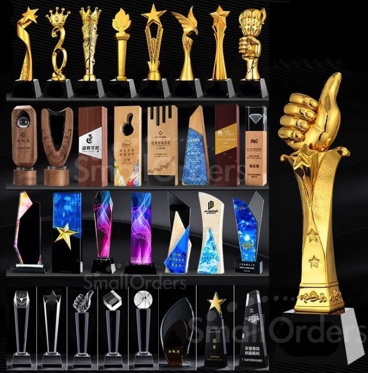 Hot selling unique custom sublimation blank logo print trophies  custom sport trophee corporate advertising award crystal trophy