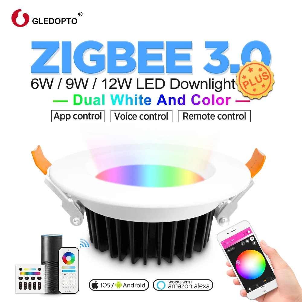 
Светодиодный потолочный светильник Gledopto 2700-6500K zigbee + plus 9 Вт rgbcct, угол луча 120 градусов, сигнал с автоматической синхронизацией и передачей 