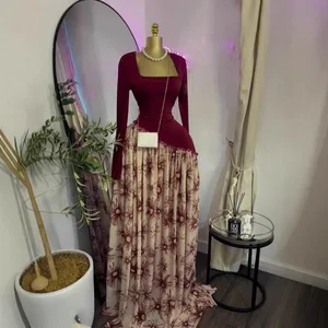 NEW STOCK Print Long Sleeve Women Dress Flare Curved Maxi Dress Plus Size Casual Gown S-2XL