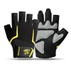 Guantes de medio dedo con velcro, diseño de cabeza de tigre en negro y amarillo.