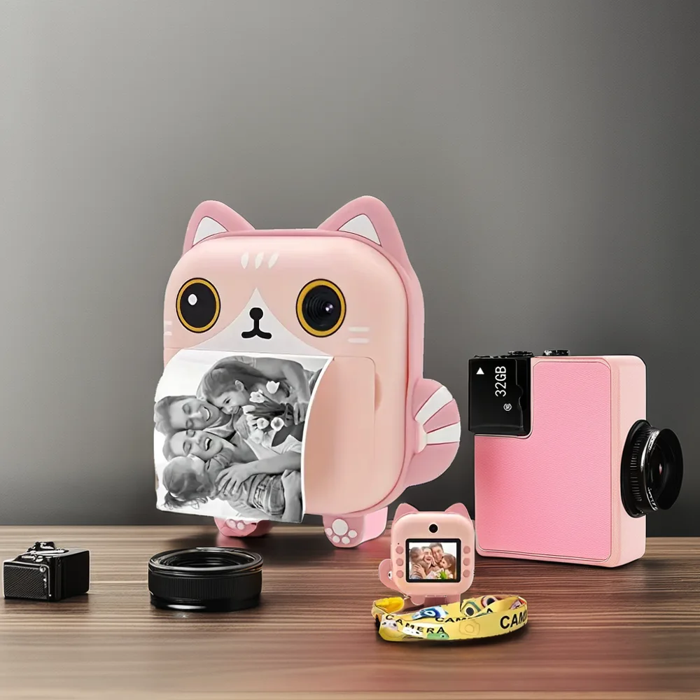 Kids Video Recording Camera with Instant Printing Selfie & Front Rear Photos Hidden Recording Function Toy Gift for Boys & Girls
