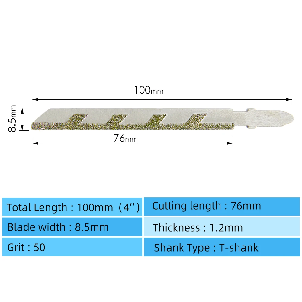 100mm (4") Jigsaw Blades Diamond Coated Jig Saw Blade Grit 50 Tshank