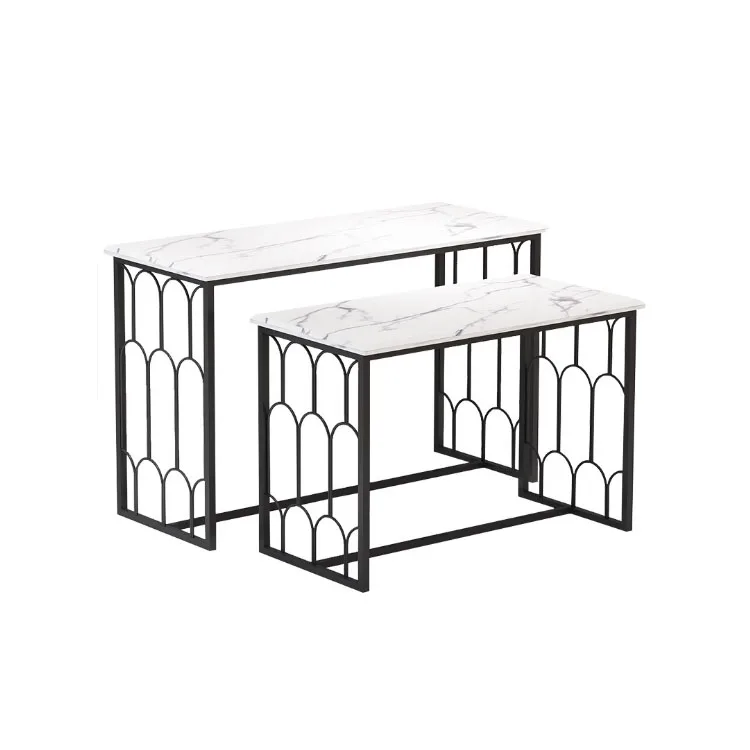 2 in 1 Limestone Nesting Table Laminated Wood Marble Style Display Natural Stone Nesting Table Leg Table of 2 Nesting Retail Set
