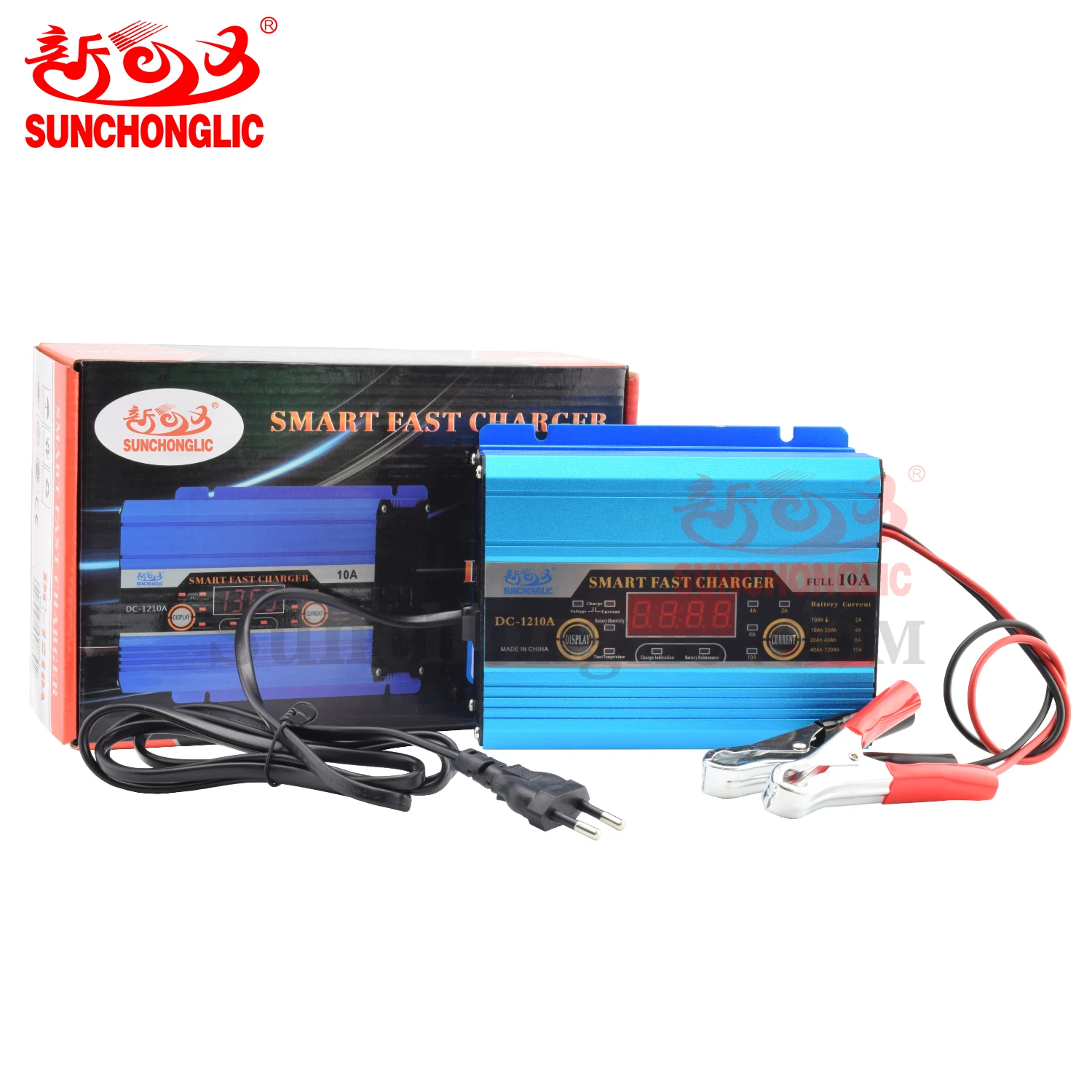 Sunchonglic LED Display 12 Volt 10A 12V Three Stage Smart Auto Lead Acid Car Battery Charger