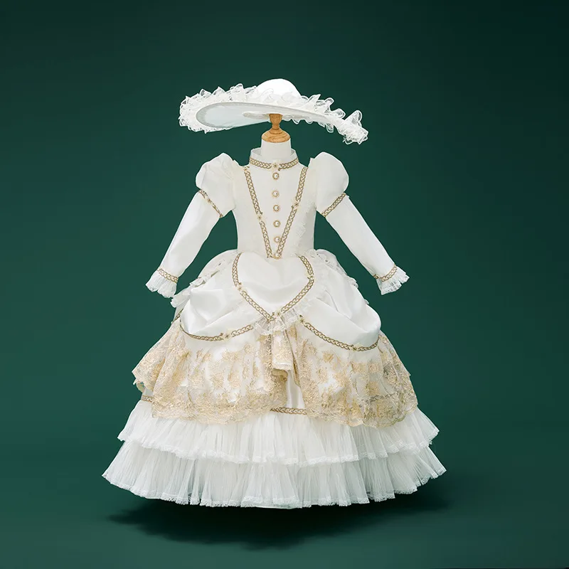 QWZ742 Girls' Royal Vintage Medieval Gothic Gown Long Sleeves Ball Gown  with Bowknot Formal Floor-Length Lolita Princess Dress