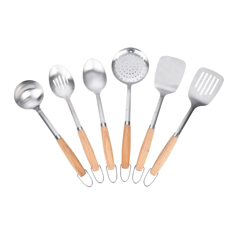 3-peice Stainless Steel Turner Ladle Set with Wooden Handle