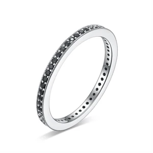 Keiyue Factory Direct 925 Silver Black Stone Rings for Women Trendy Claw Setting CZ Wedding Bands
