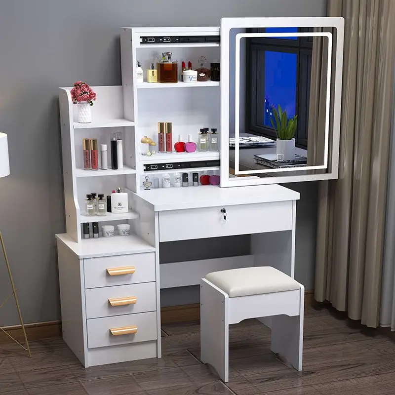 High Quality European and American Light Luxury Minimalist Style Dressing Table With Large Mirror LED Lights Makeup Vanities