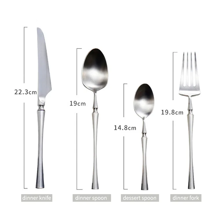 FENN Banquet Small Waist Luxury Silver 304 Stainless Steel Knife And Fork Flatware Sets Stainless Steel Cutlery For Wedding