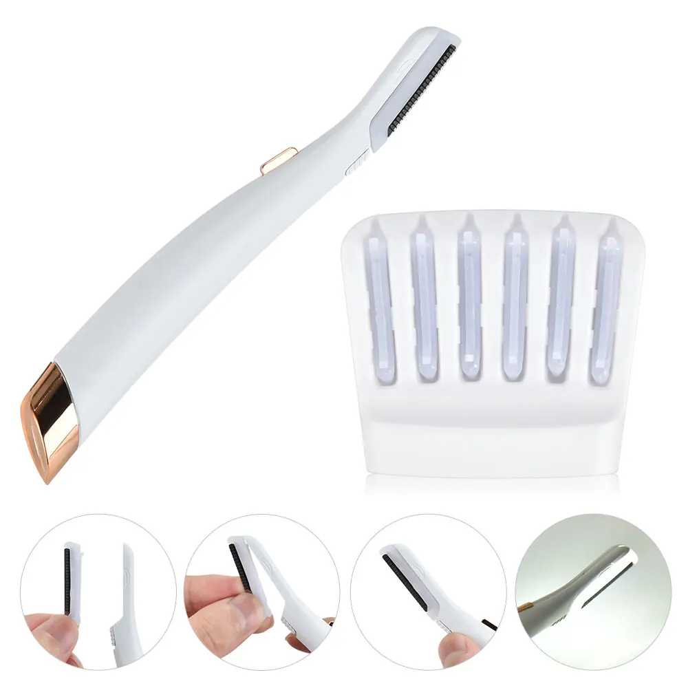 Led Luminous Mini Hair Remover Face Depilator Body Hair Removal Lady Shaver Electric Eyebrow Trimmer Set With 6 Shaving Knifes