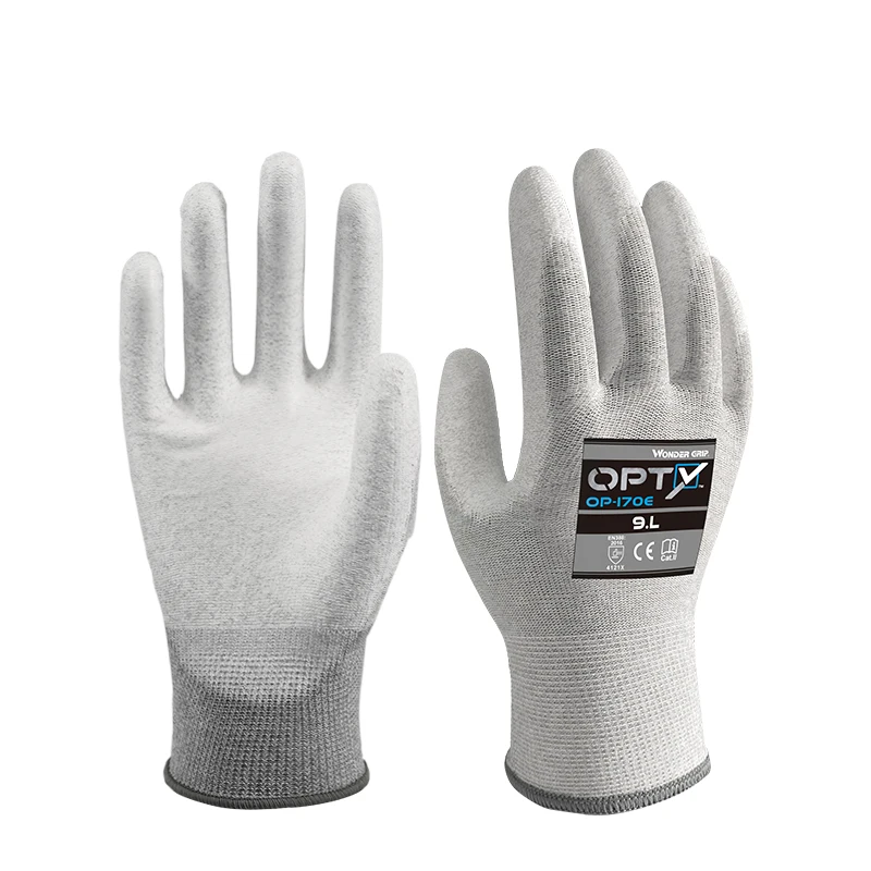 High Performance Anti-Static OP-170E Gray Nylon Carbon Fiber PU Work Gloves