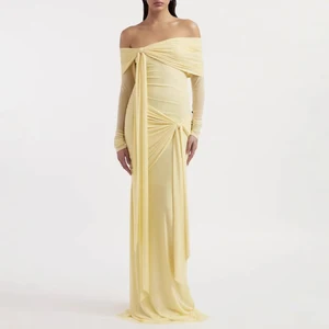 Factory Wholesale Runway Fashion Party Knitted Dress Women Spring Summer Strapless Luxury Slash Neck Long Sleeve Elegant Midi