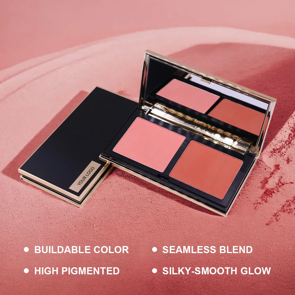OEM&ODM Fashion Lady Beauty Face 2 Color Powder Blusher Makeup Private Label Double Blush Palette supplier