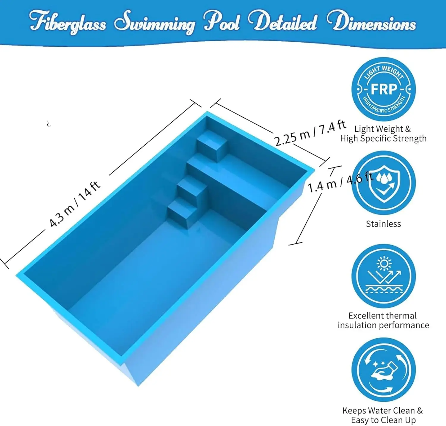 Ships in 3 Days: 4.3m Fiberglass Inground Pool - Ideal Small Family ...