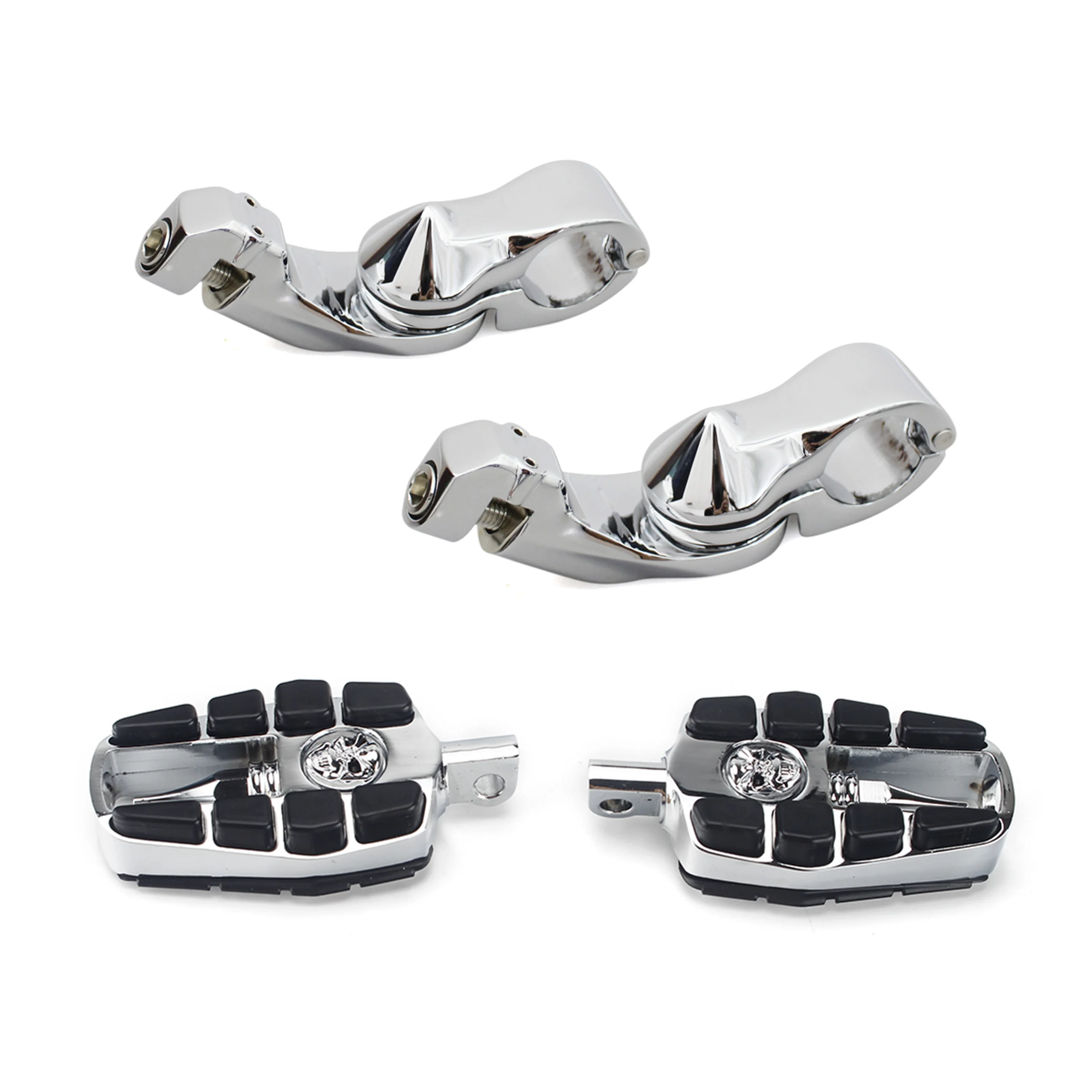 Chrome 1-1/4 Short Angled Mount Highway Engine Guard Footpegs For Touring 1993
