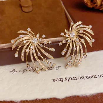 Europe and the United States Zirconia Fireworks Pearl Earrings Niche Ins Wind Earrings Senior Sense of Earrings Wholesale