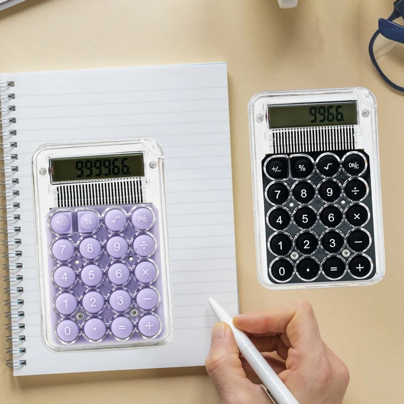 High Quality Mini Calculator Portable Transparent Electronic Calculator Daily Use Small 8 Digits Purple Calculator
