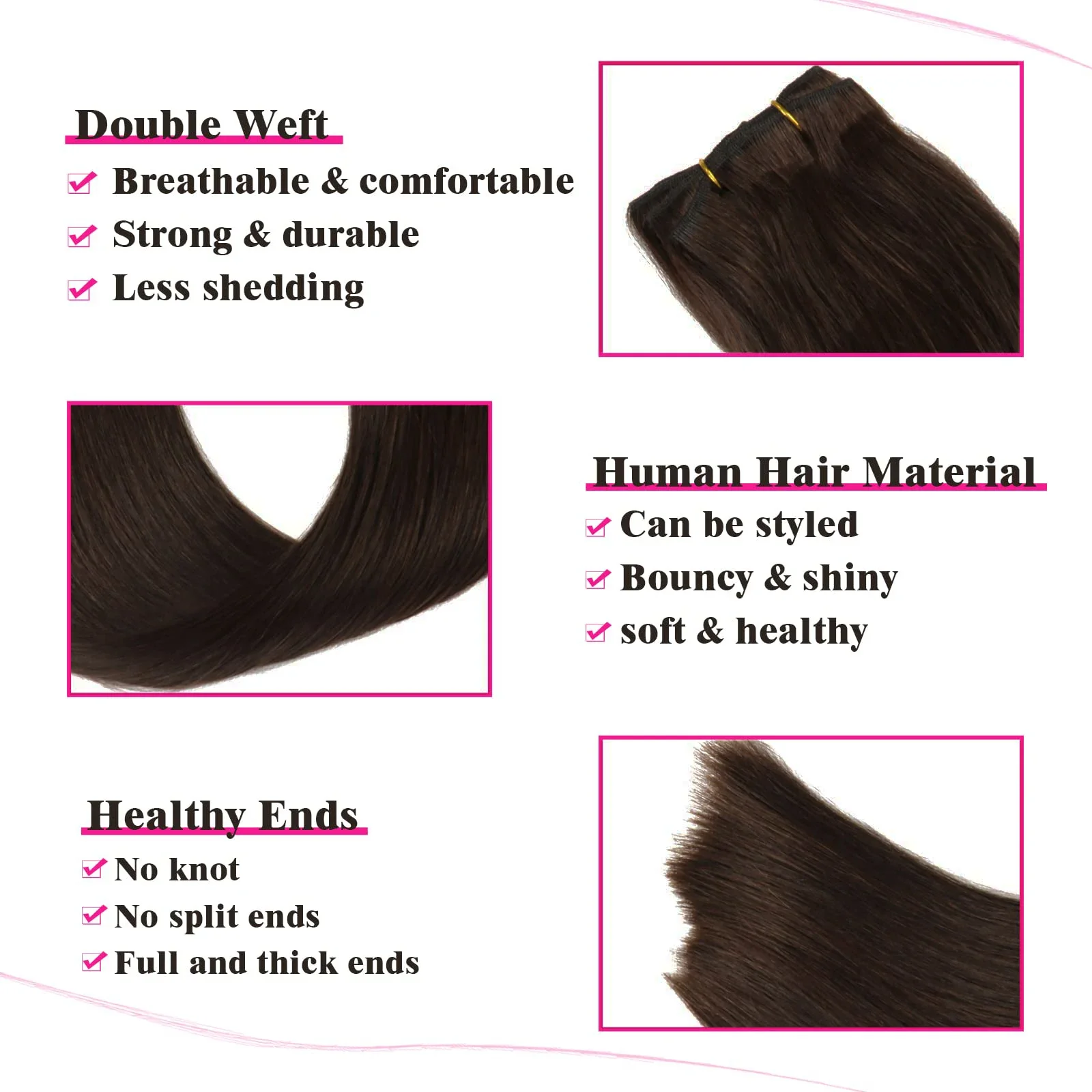 Clip-in-Haarverlängerungen aus glattem Echthaar, Farbe Nr. 2, 8 Stück mit 18 Clips, 100 % brasilianisches Echthaar, 120 g, für Frauen_voghion.com
