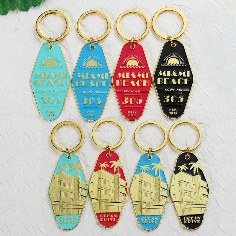 Personalized Design Custom Logo Keychain Metal Zinc Alloy Soft Enamel 3D Key Chains Wholesale Room Hotel Retro Motel Keychain