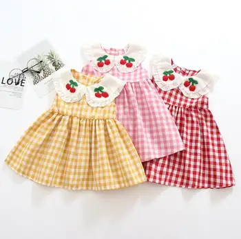 Factory Kids Dress Wholesale Cheap Summer Clothes for Children Lovely Cherry Dresses Red Korean Girl Dress kids trendy clothing