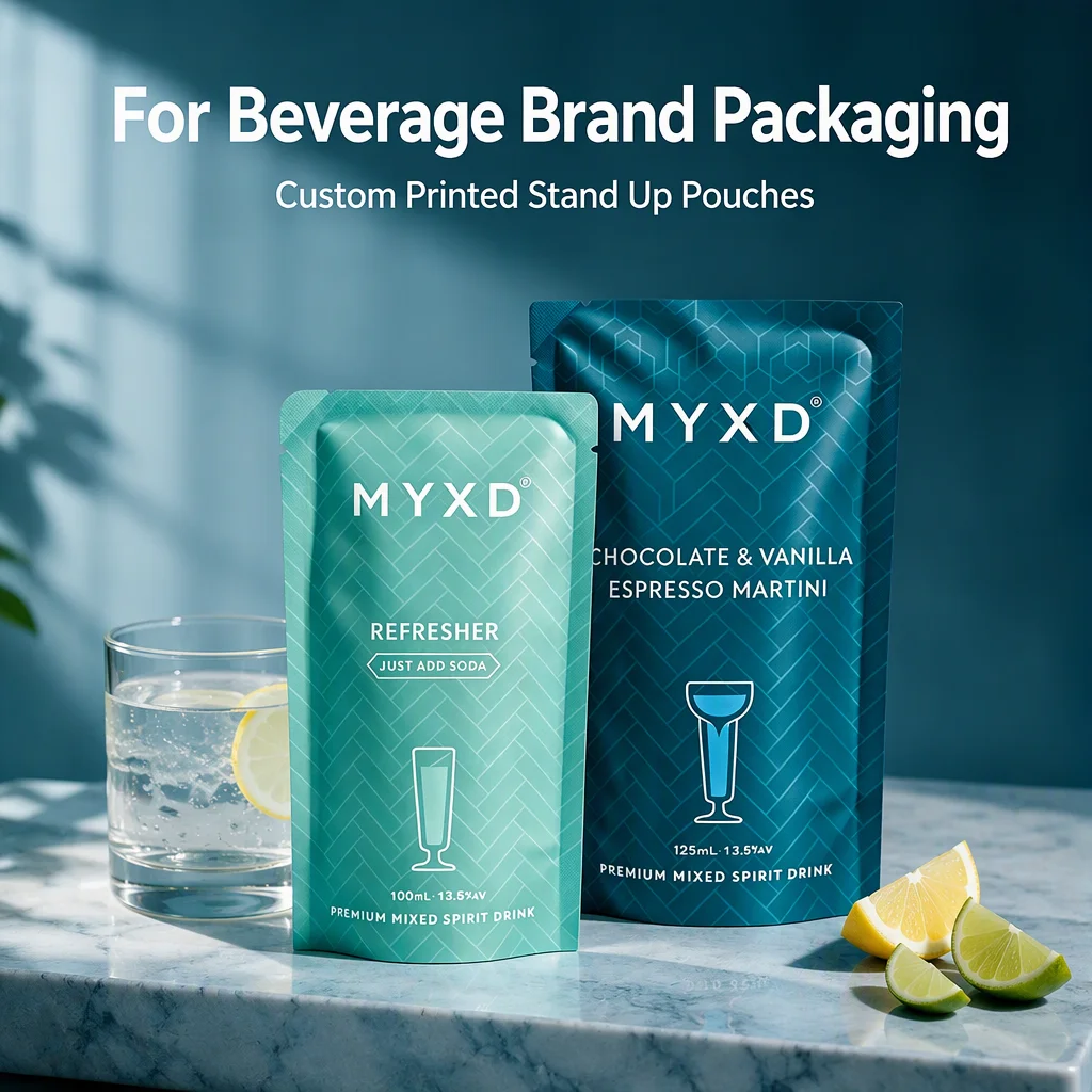 Custom Printed PE Plastic Smell Proof Stand up Pouch for Alcohol Soda Drink Beverage Juice Packaging