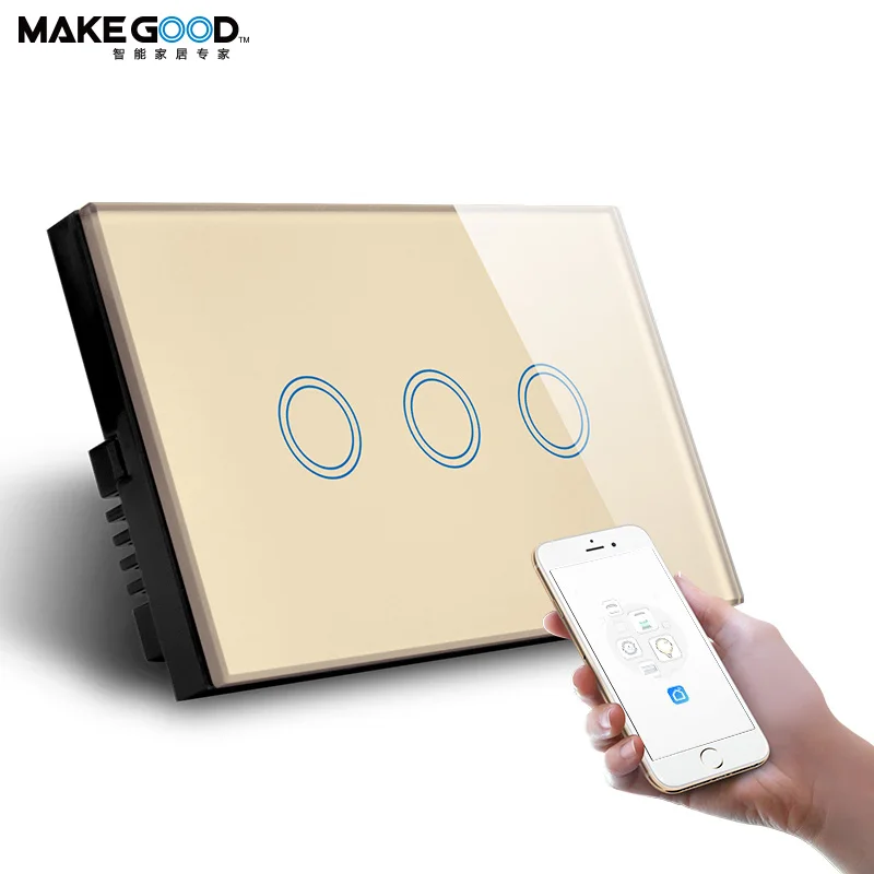 MakeGood 3Gang Wifi Smart Switch With Led Indicator Alexa Google Home Automation Touch Switch