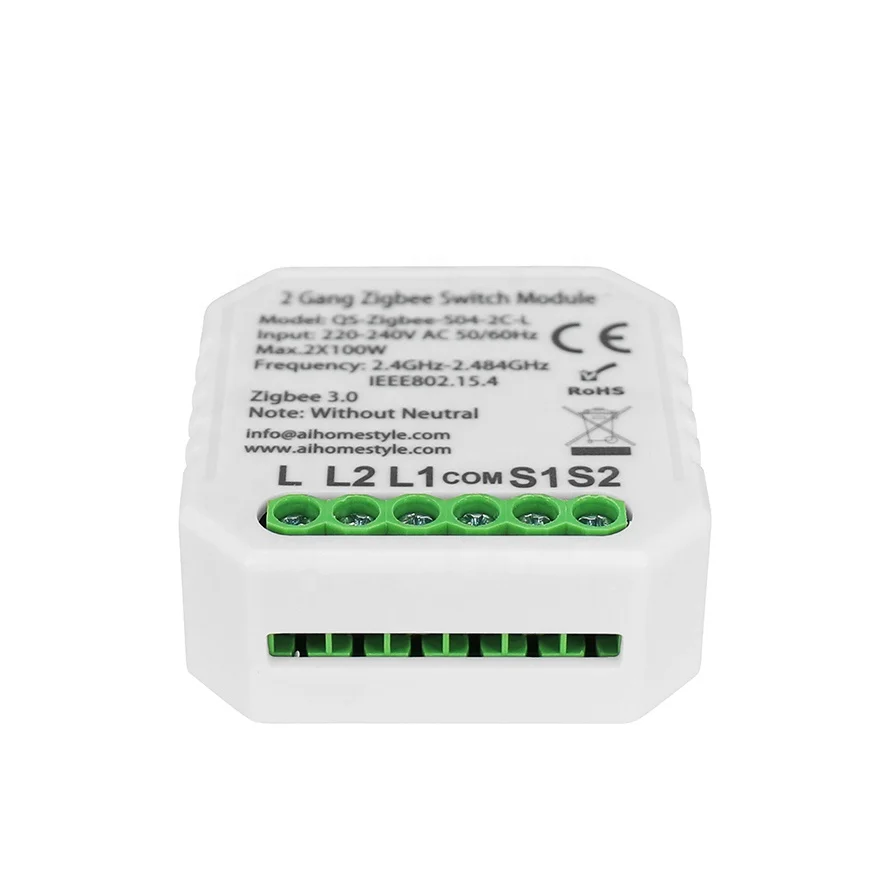 APP remote control 2 gangs zigbee without neutral light on-off Smart switches module zigbee - Famidy.com