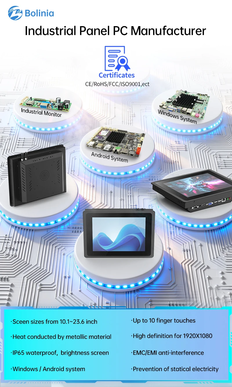 High Quality Industrial All-in-One Touch PC 21.5" IP65 PCAP Capacitive J9001/i5/i7 CPU Linux/Windows Fanless Embedded Panel PC