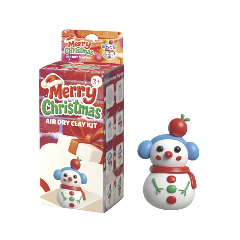 雪だるまクリスマス エアドライクレイキット（子ども向け）、6個のブロック、ツール、デコレーション付き — カスタマイズ対応可能、クリスマスオーナメントのDIYクラフトギフト