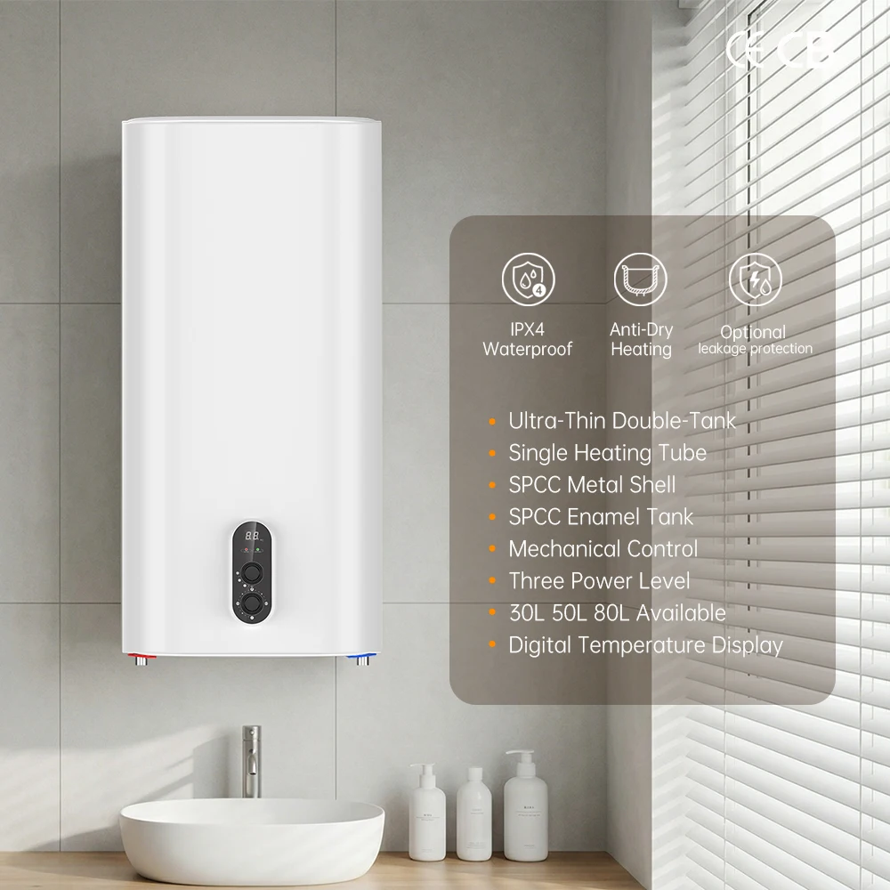 30L 220V 3 Power Level Electric Heating Enamel Double Tank Vertical Wall Mounted Home Storage Electric Water Heater