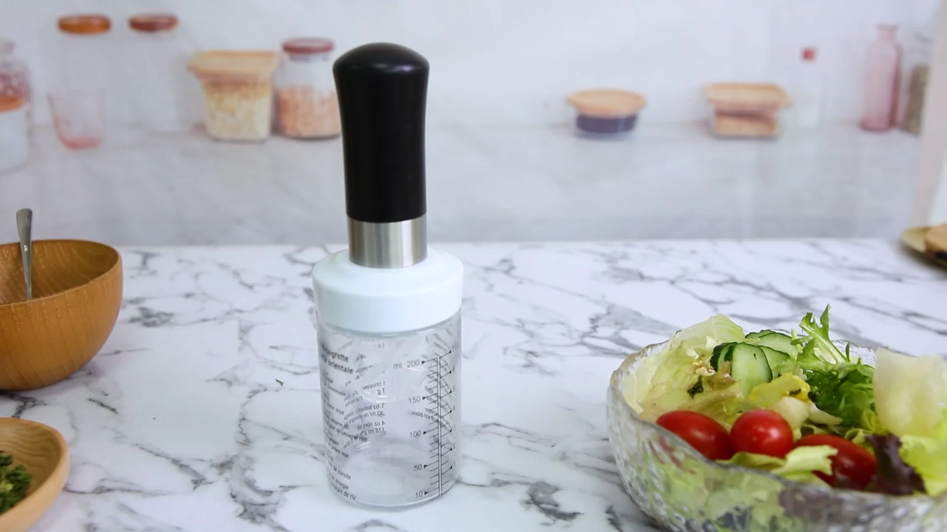 Hot Sale Kitchen Salad Vinegar Dressing Cruet Measure Glass Shaker Bottle Jar With Easy Grip