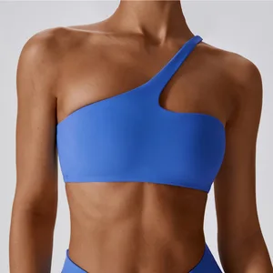 Womens One Shoulder Sports Bras Workout Yoga Bras Sexy Cute Light Support Crop Tops