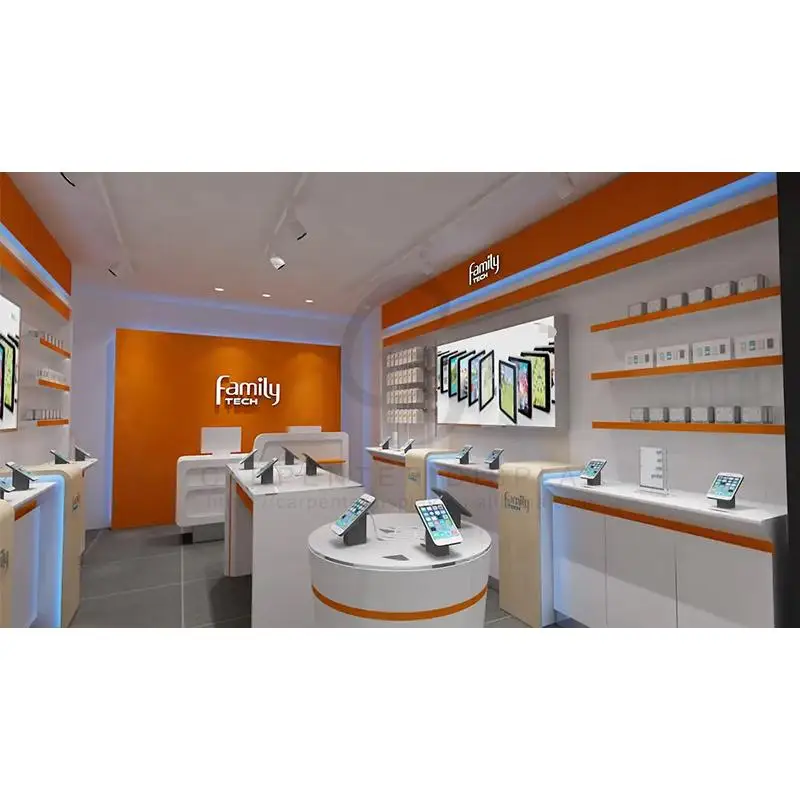 Free Store Design Mobile Phone Shop Decoration Glass Cell Phone Counter with Led Light Strip
